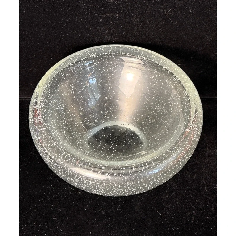 Hand Blown‎ Clear Controlled Bubble Glass Bowl Bullicante Art Glass Centerpiece